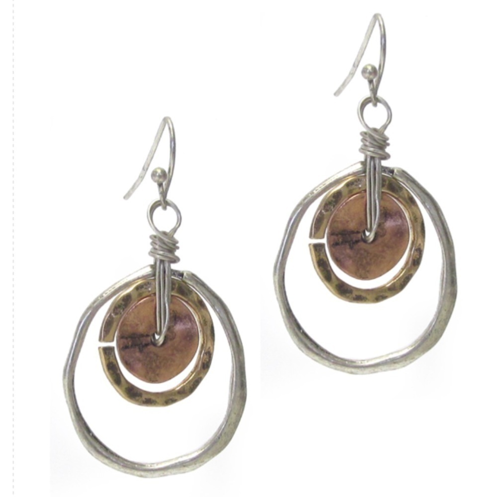 Silver, copper and gold earrings